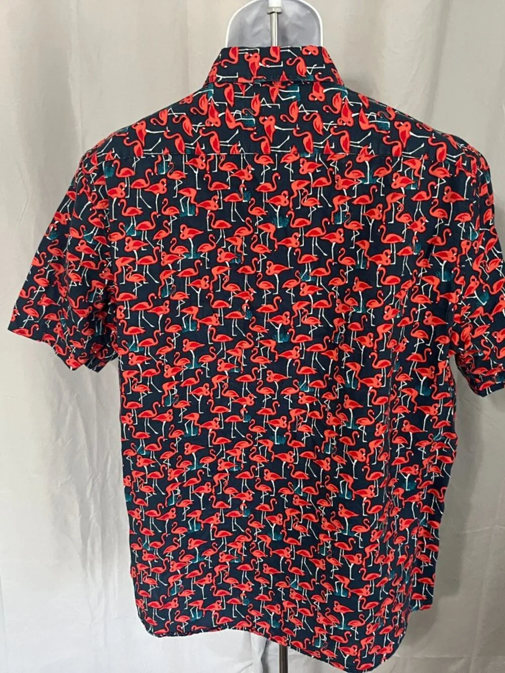 Banana Republic 🦩 Men's LT Blue Pink Flamingo Linen Slim Fit Shirt 🔥